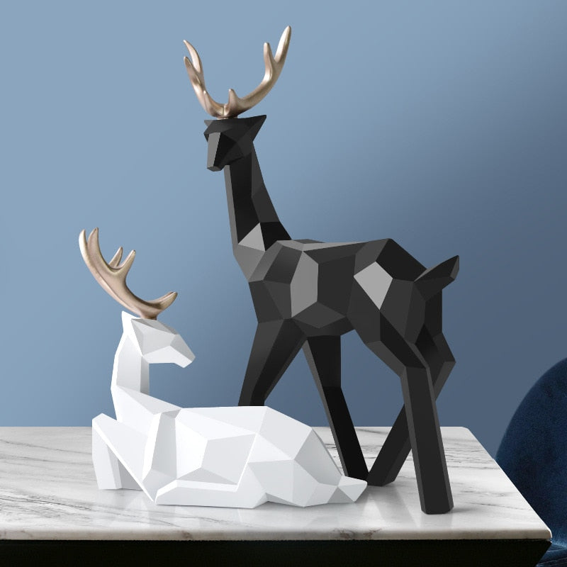Sculpture de Cerf Abstrait - Paire Élégante en Résine