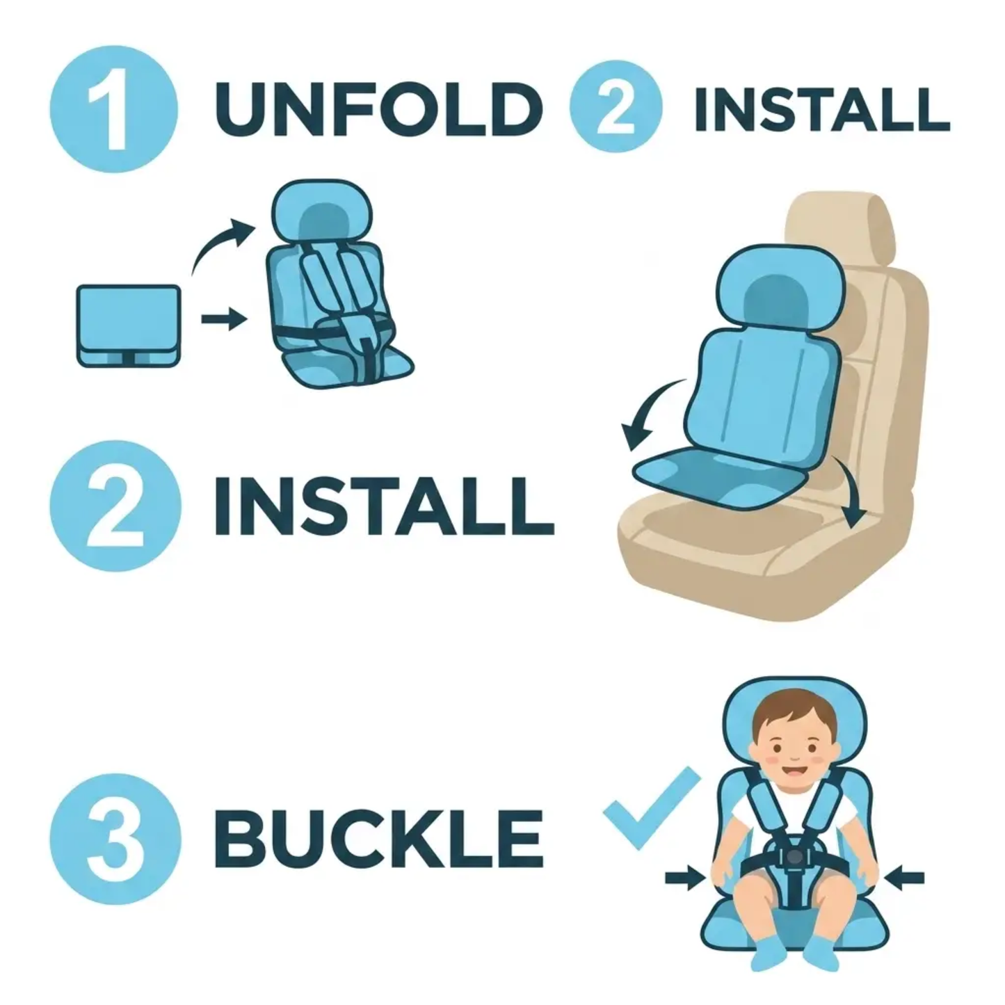 Siège Rehausseur Voiture Portable Pliable Avec Harnais 5 Points