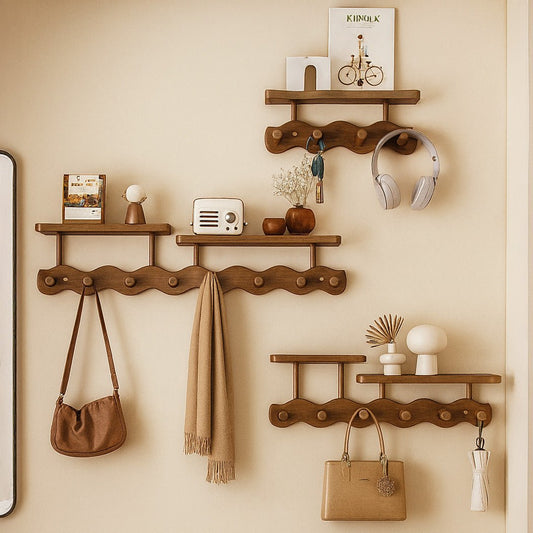 Support Murale in Bambù - Scaffale Elegante con Pratici Ganci