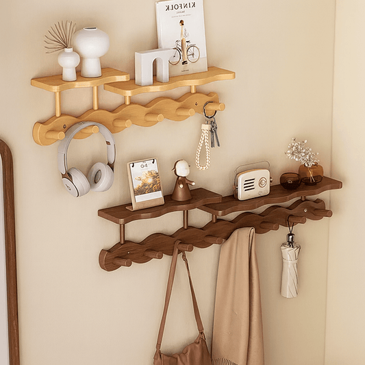 Support Murale in Bambù - Scaffale Elegante con Pratici Ganci