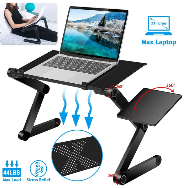 Support per Laptop Regolabile in Alluminio con Tappetino per Mouse Staccabile
