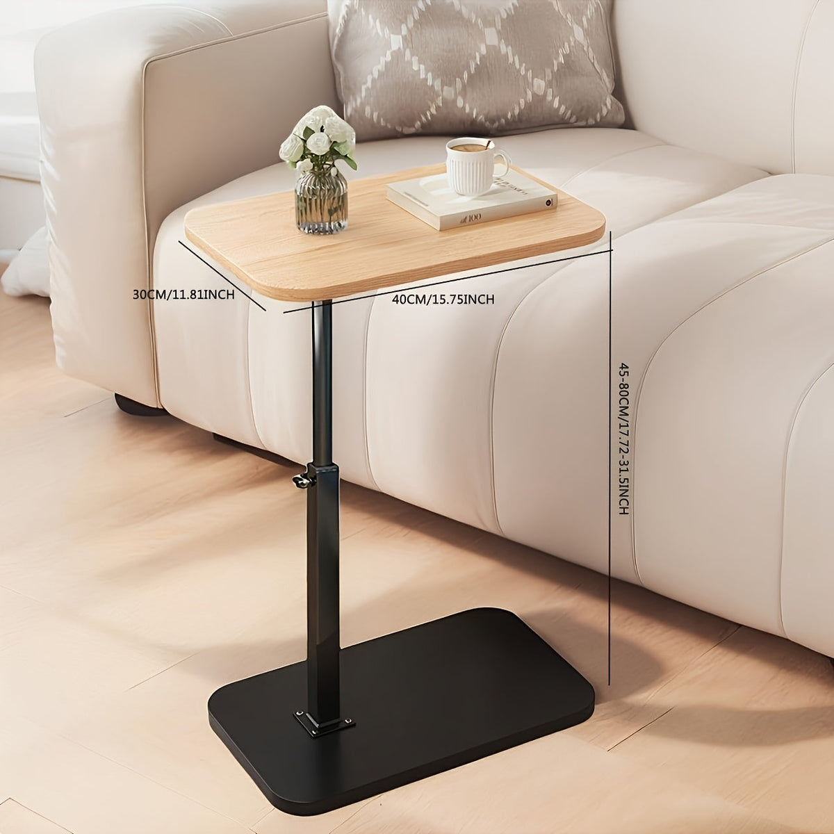 Table D'Appoint Réglable En Bois Noir Design Moderne 45-80 cm