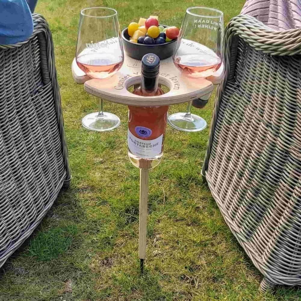 Picky Draagbare Wijntafel - Veilige Houder voor 2 Glazen en Geïntegreerde Fleshouder