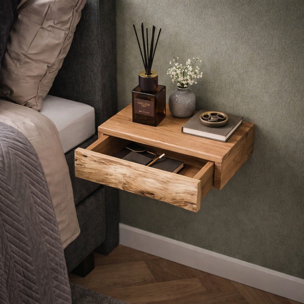 Comodini Sospesi in Legno di Acacia - Design Compatto ed Elegante