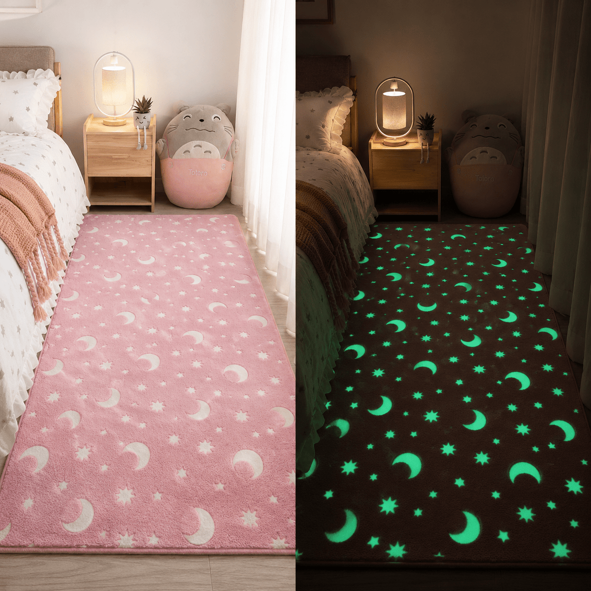 Tapis Enfant Lumineux - Motif Lune et Étoiles, Doux et Confortable