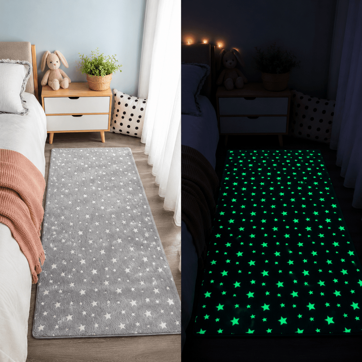 Tapis Enfant Lumineux - Motif Lune et Étoiles, Doux et Confortable