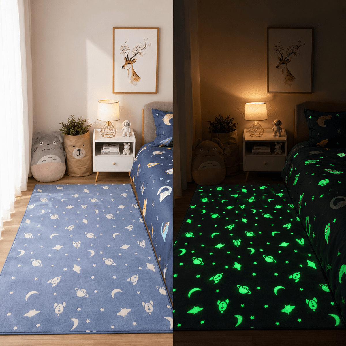 Tapis Enfant Lumineux - Motif Lune et Étoiles, Doux et Confortable