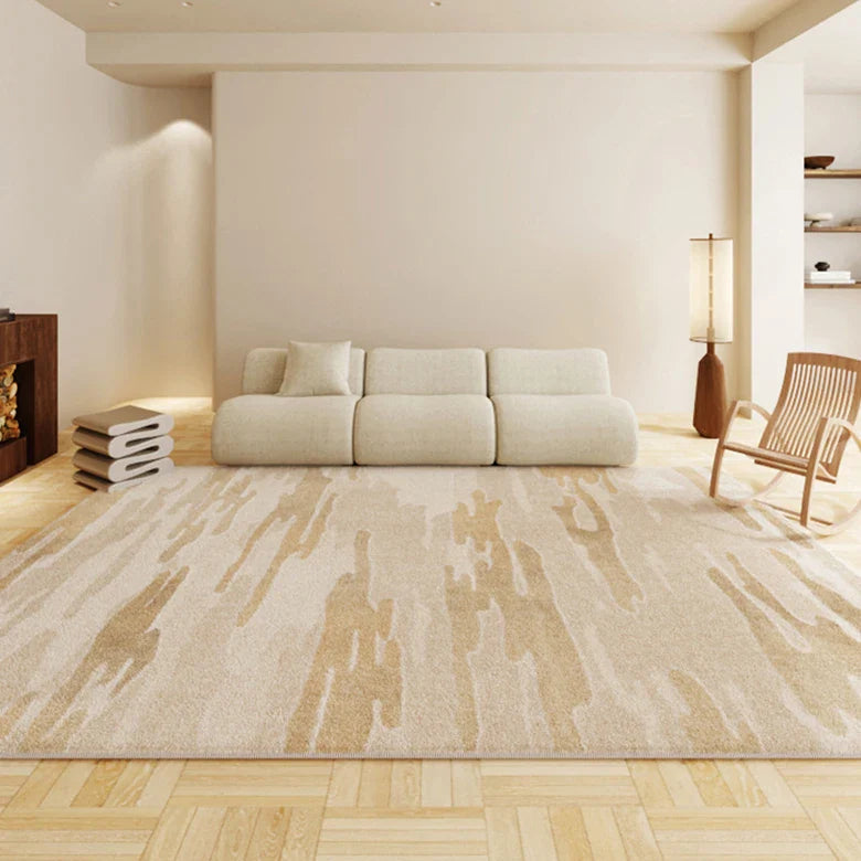 Tapis Salon Marbré Beige Antidérapant - Élégance Japonaise