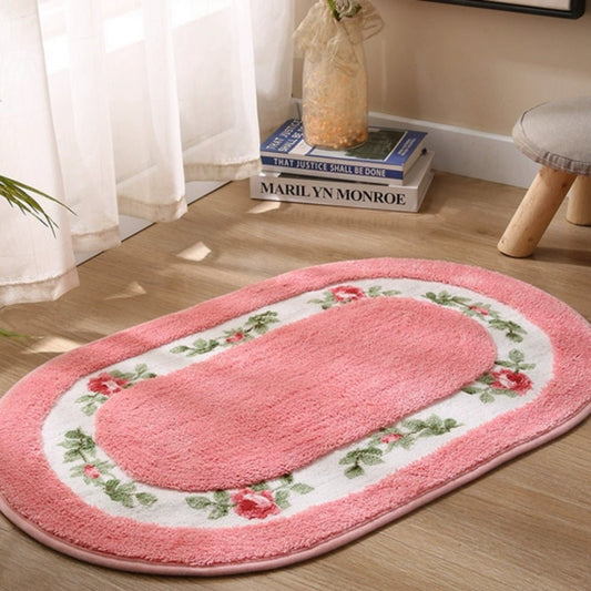 Tappeto da Bagno Ovale Floreale Antiscivolo in Morbida Microfibra
