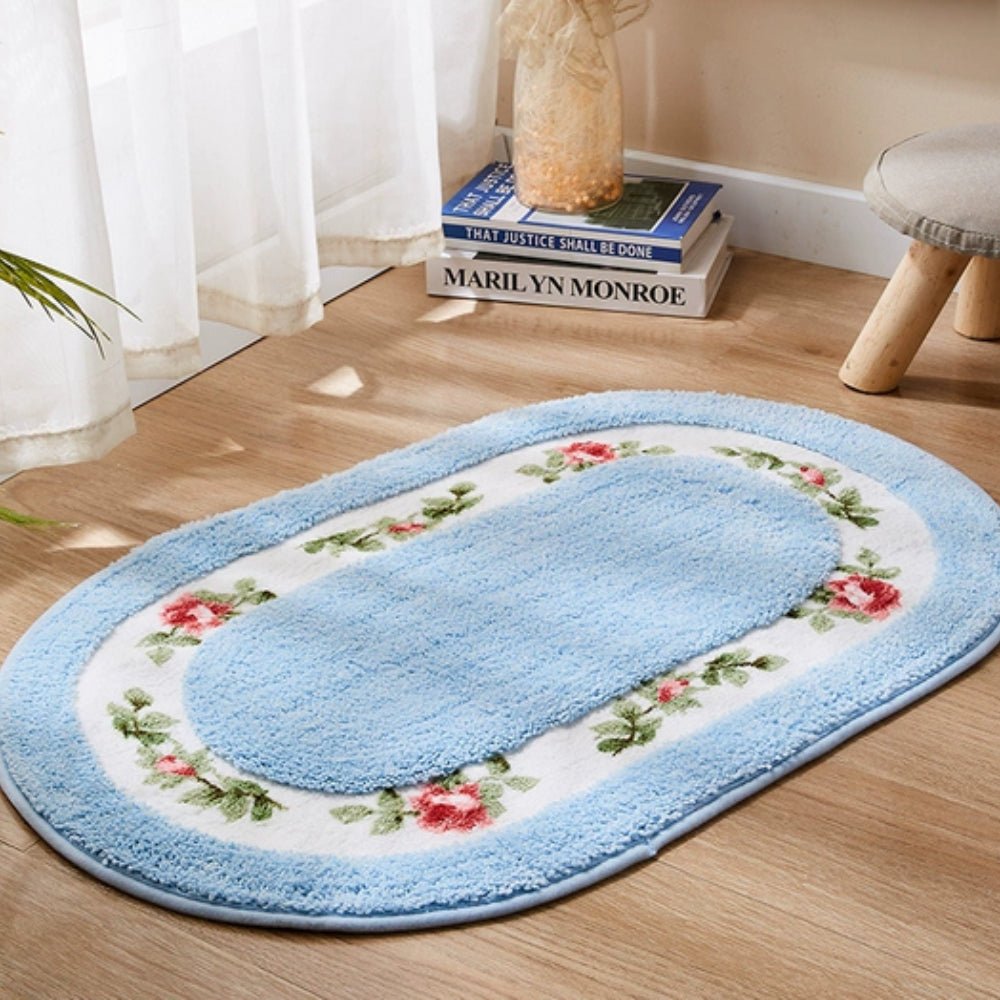Tappeto da Bagno Ovale Floreale Antiscivolo in Morbida Microfibra