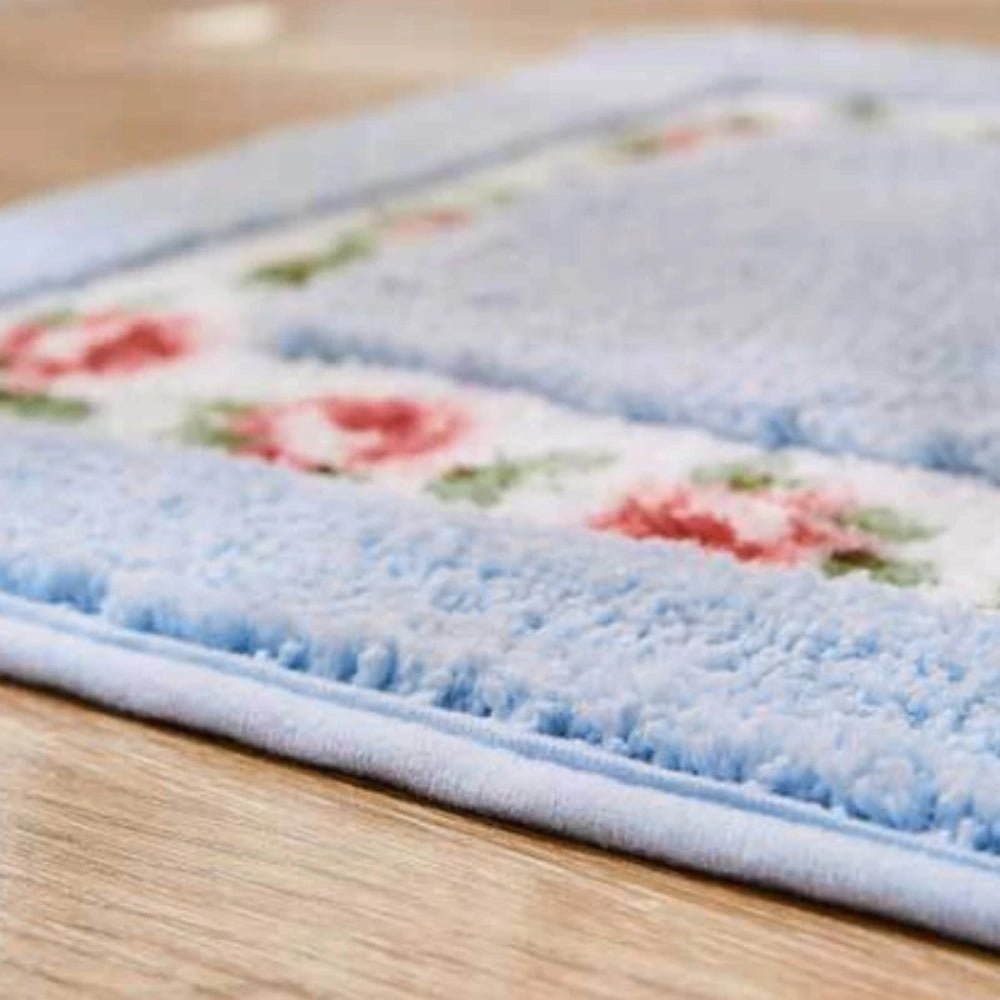 Tappeto da Bagno Ovale Floreale Antiscivolo in Morbida Microfibra