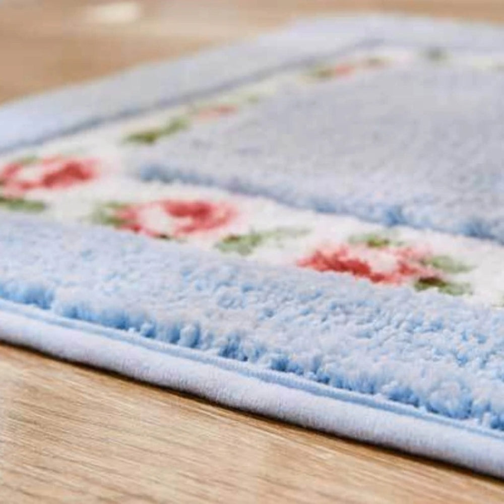 Tapis de Bain Ovale Floral Antidérapant en Microfibre Douce
