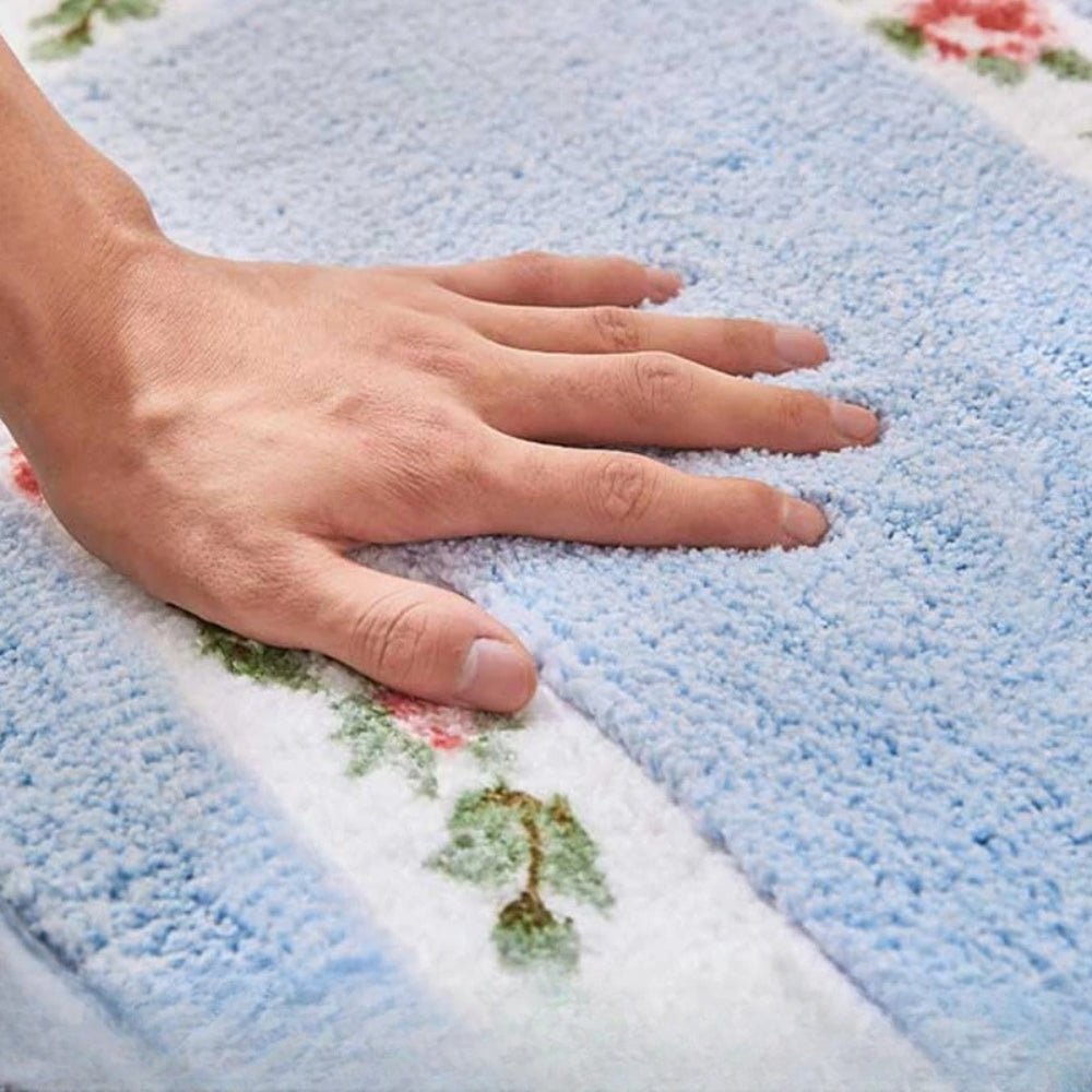 Tappeto da Bagno Ovale Floreale Antiscivolo in Morbida Microfibra