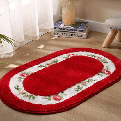 Tapis de Bain Ovale Floral Antidérapant en Microfibre Douce
