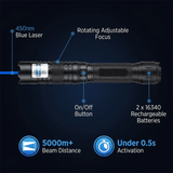 Torche Laser Bleu Haute Intensité 450 nm - Portée 5000 m