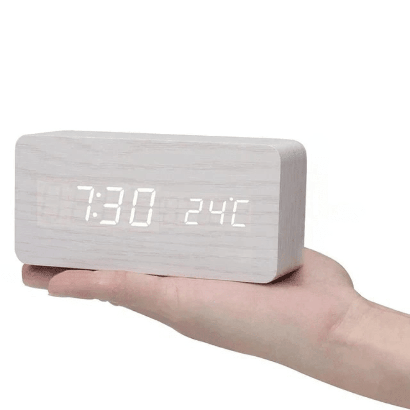 WoodSense Horloge LED Blanc Barrette
