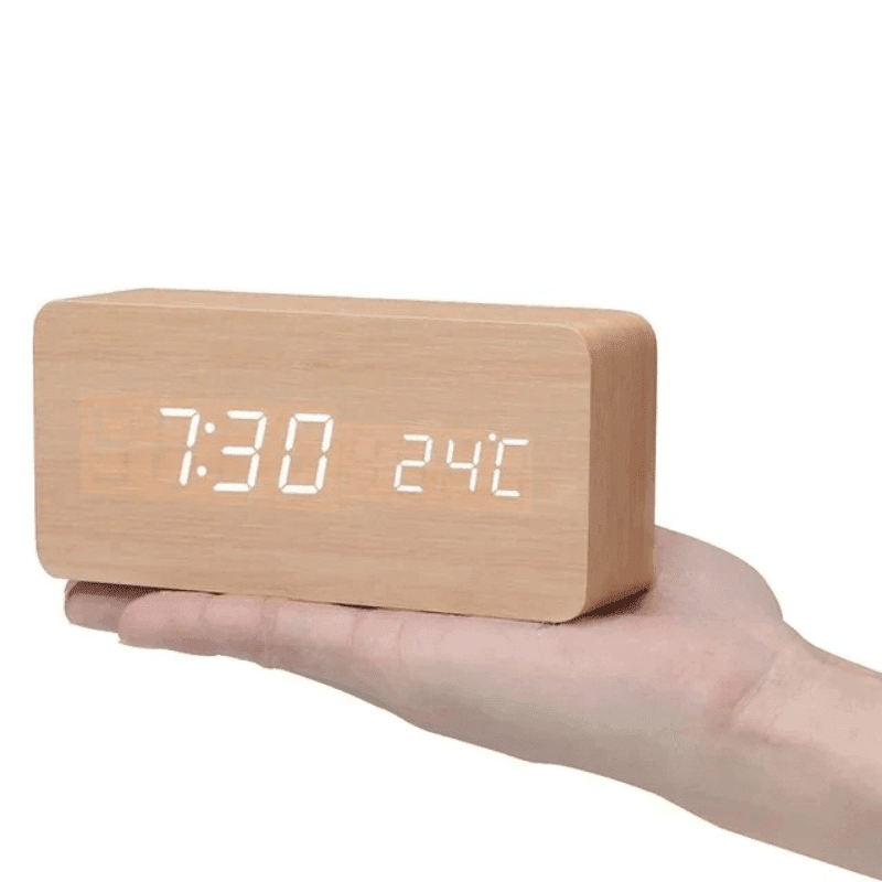 WoodSense Horloge LED Bois naturel Cubique