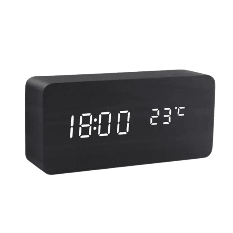 WoodSense Horloge LED Noir Cubique