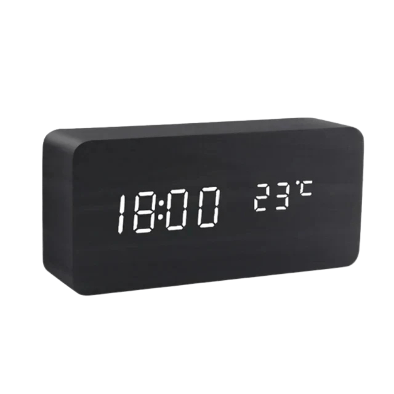 WoodSense Horloge LED Noir Cubique