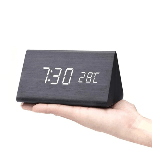 WoodSense Horloge LED Noir Triangulaire