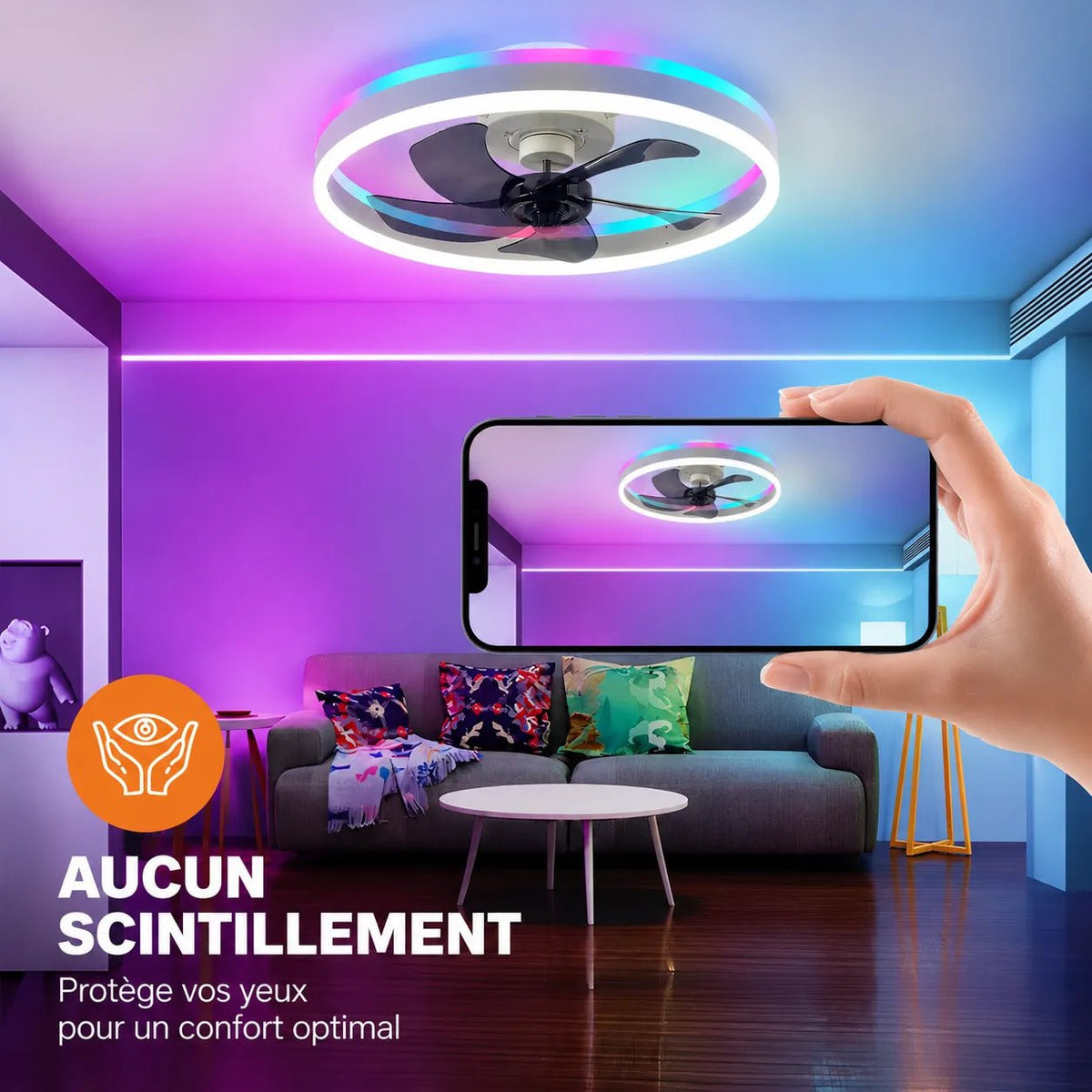 Ventilatore da soffitto a LED Ventorya - RGB Dimmerabile 50CM con Telecomando