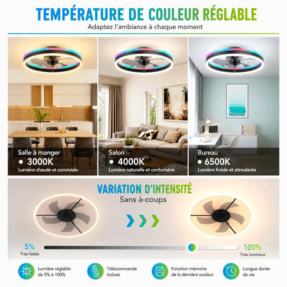 Ventilateur Plafond LED Ventorya - RGB Dimmable 50CM avec Télécommande