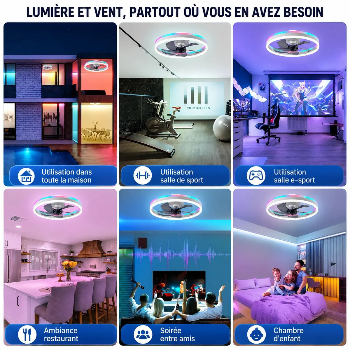 Ventilatore da soffitto a LED Ventorya - RGB Dimmerabile 50CM con Telecomando