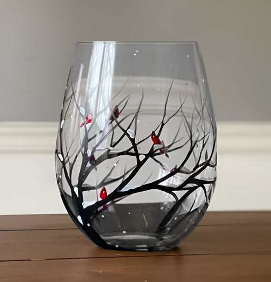 Bicchieri da Vino Artigianali Dipinti a Mano - Albero delle Quattro Stagioni