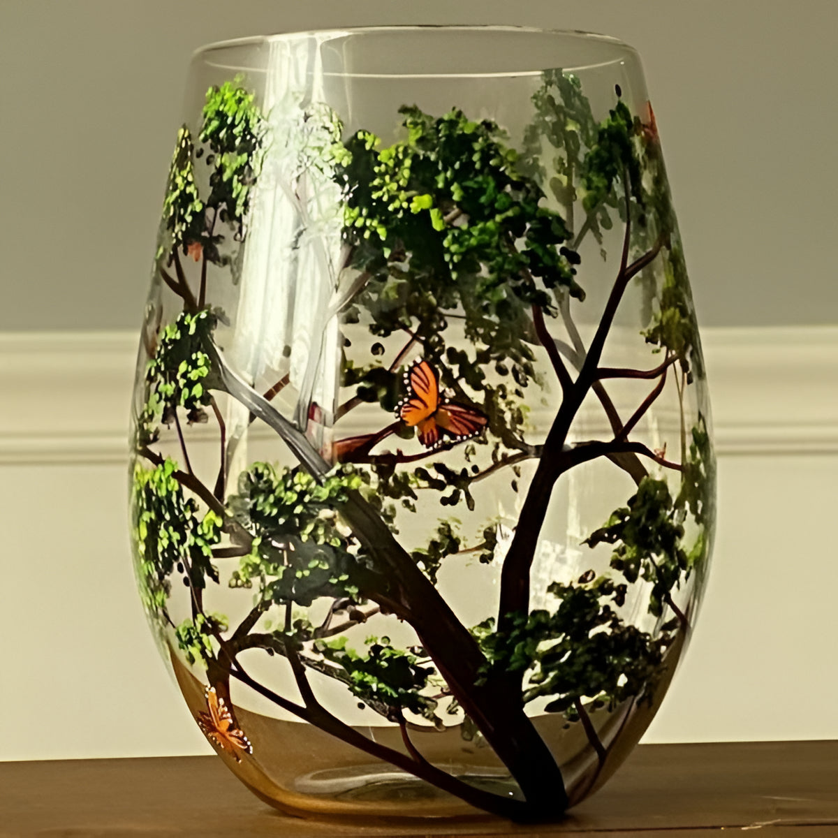 Bicchieri da Vino Artigianali Dipinti a Mano - Albero delle Quattro Stagioni