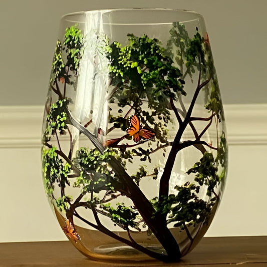 Bicchieri da Vino Artigianali Dipinti a Mano - Albero delle Quattro Stagioni