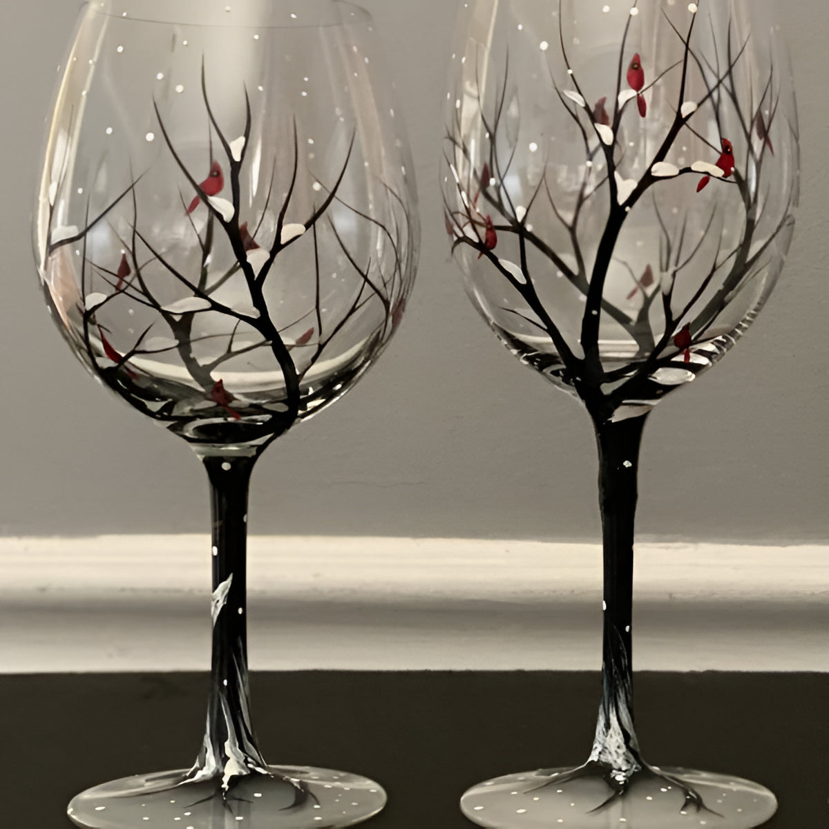 Bicchieri da Vino Artigianali Dipinti a Mano - Albero delle Quattro Stagioni
