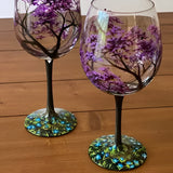 Bicchieri da Vino Artigianali Dipinti a Mano - Albero delle Quattro Stagioni