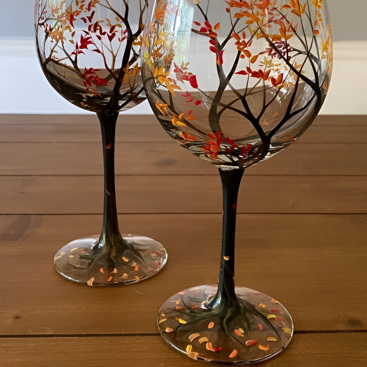 Bicchieri da Vino Artigianali Dipinti a Mano - Albero delle Quattro Stagioni