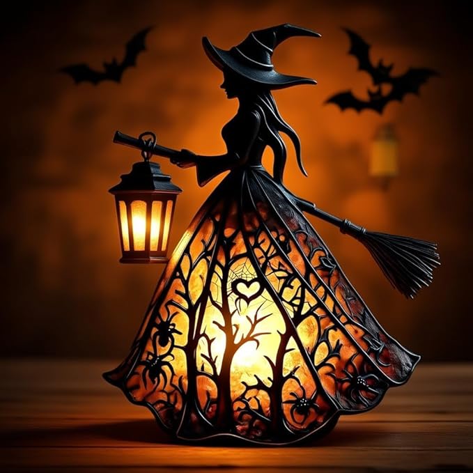 WitchGlow - Lanterna di Halloween a LED con Design Gotico