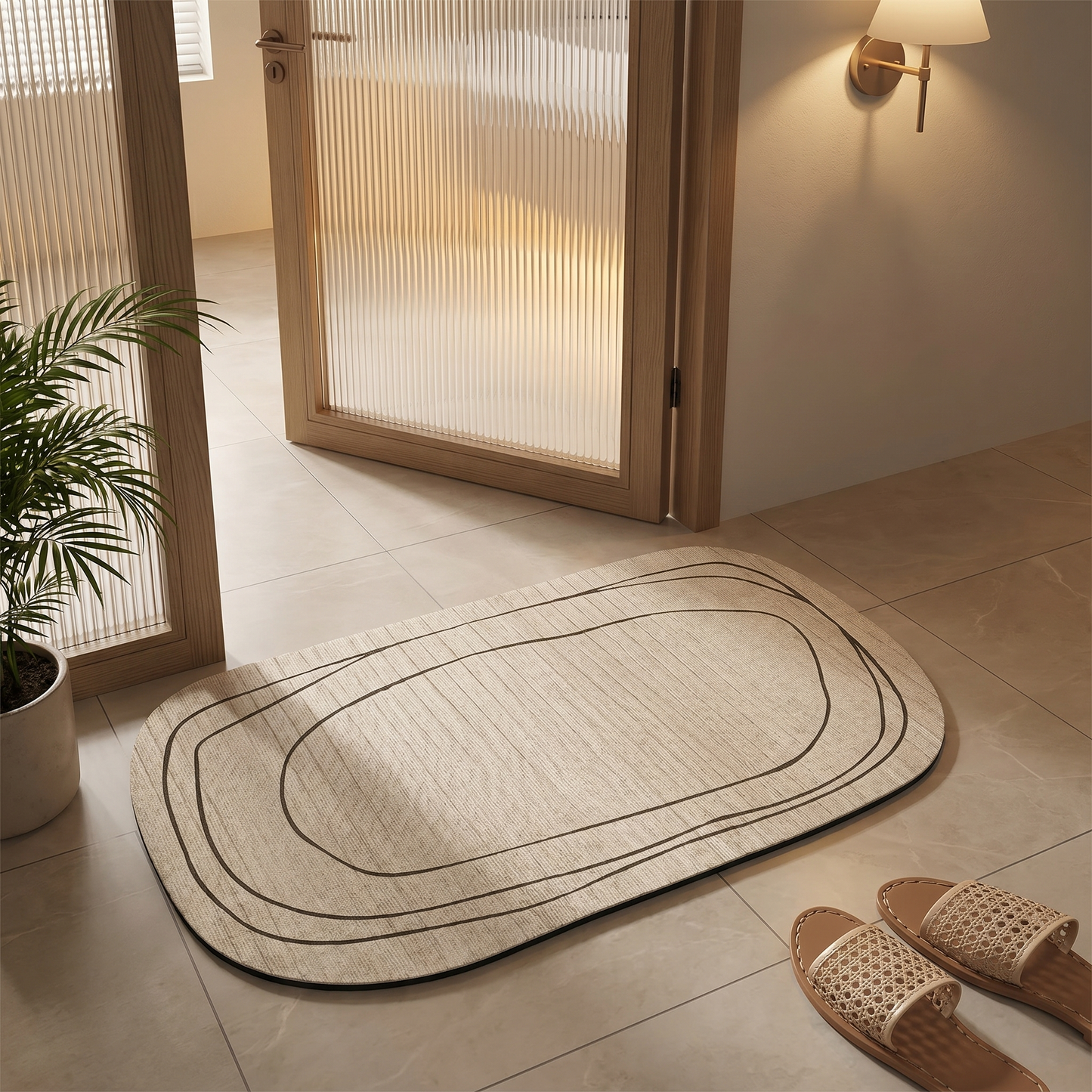 Tapis de bain absorbant motifs abstraits beige