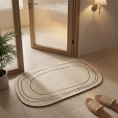 Tapis de bain absorbant motifs abstraits beige