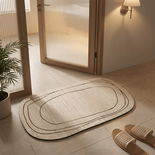 Tapis de bain absorbant motifs abstraits beige