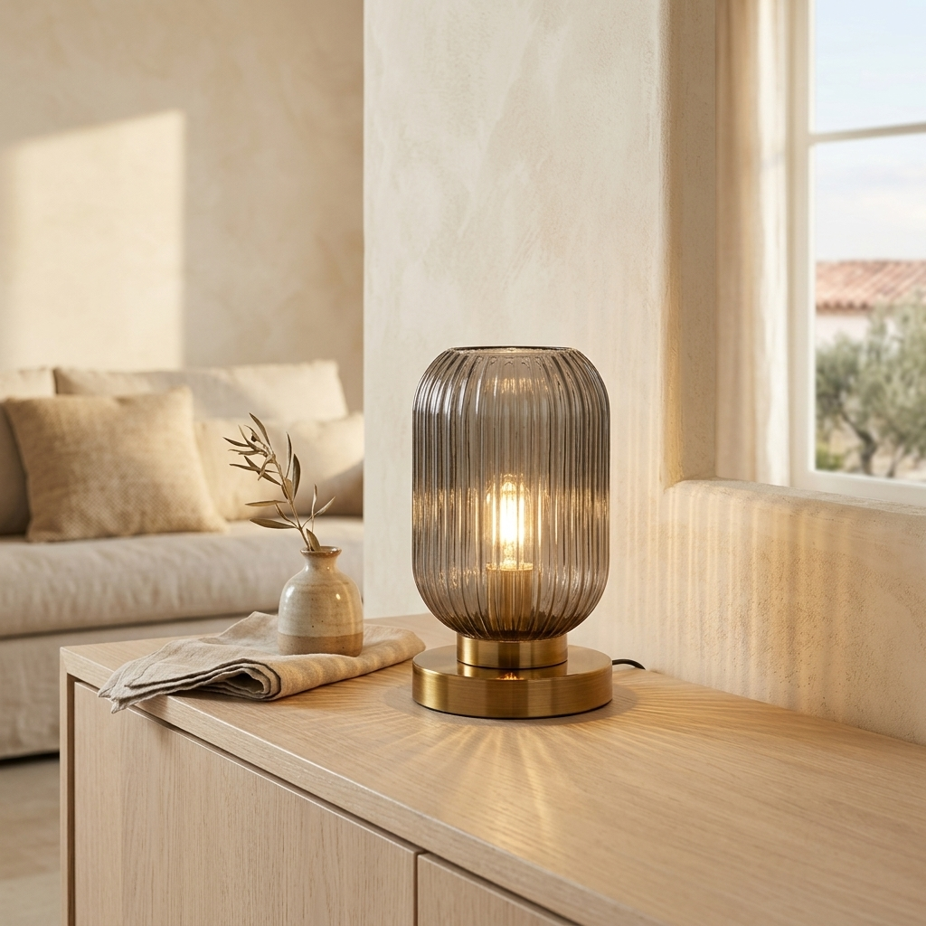Lampada da Tavolo Elegante in Vetro Scanalato per Interni Moderni